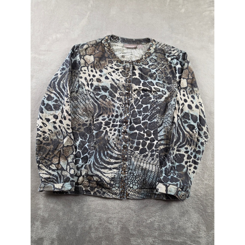 Chico's Jacket Women Size 3 XL Animal Print Embellished Button Up Boho
